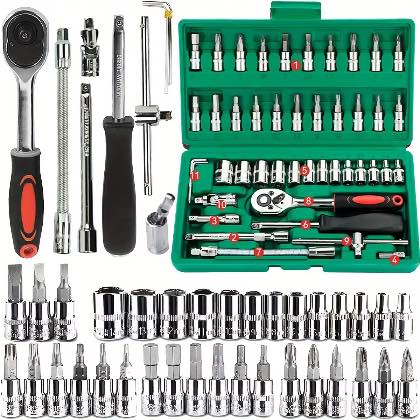 46Pcs Family Tools 1/4 Set Kits de ferramentas mecânicas para auto reparação de casa com soquetes metric Hex Bit Socket Set inch Ratchet Wrench
