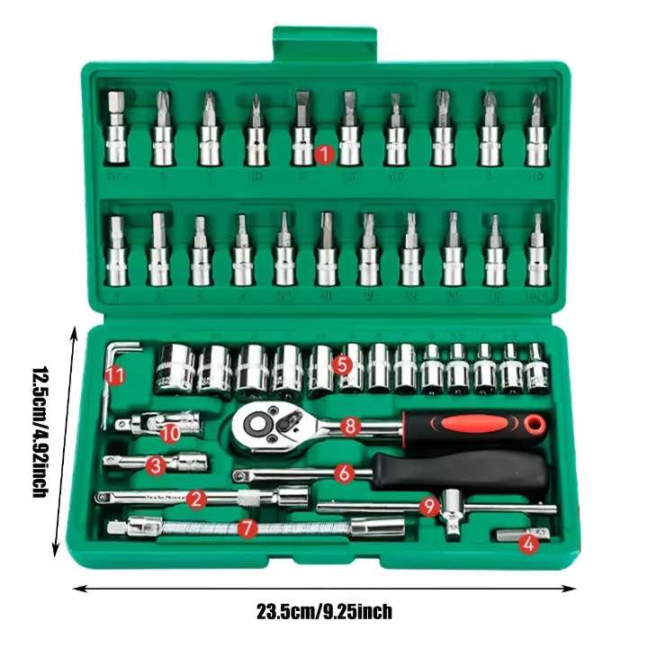 46Pcs Family Tools 1/4 Set Kits de ferramentas mecânicas para auto reparação de casa com soquetes metric Hex Bit Socket Set inch Ratchet Wrench