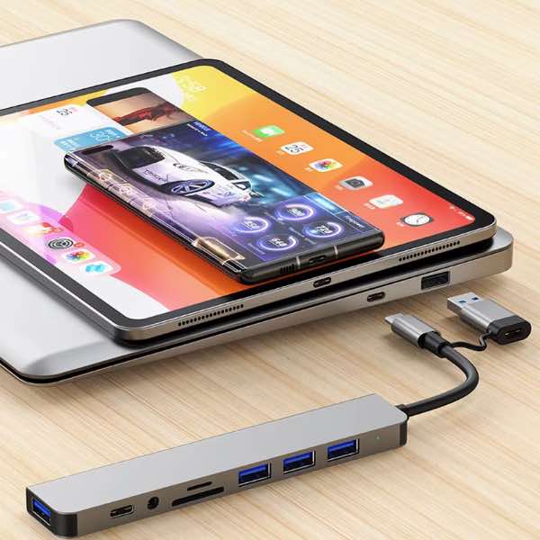 8 em 2 USB + Tipo C HUB Docking Station com 3.5mm Audio Jack Adaptador para Micro SD Leitor de Cartão Laptop Tablet Phone Disk Converter