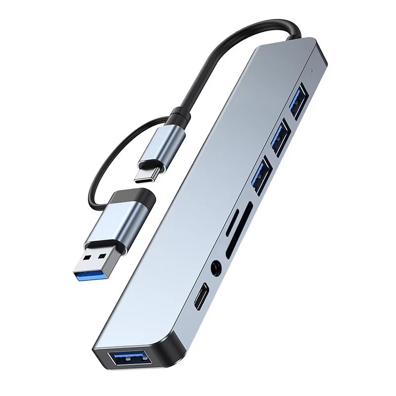 8 em 2 USB + Tipo C HUB Docking Station com 3.5mm Audio Jack Adaptador para Micro SD Leitor de Cartão Laptop Tablet Phone Disk Converter