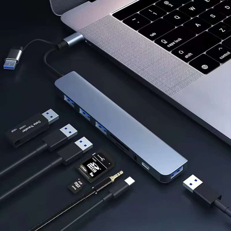 8 em 2 USB + Tipo C HUB Docking Station com 3.5mm Audio Jack Adaptador para Micro SD Leitor de Cartão Laptop Tablet Phone Disk Converter