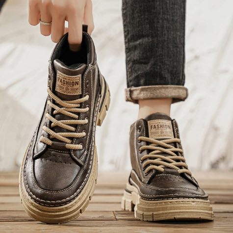 Botas Martin masculinas, tops altos, outono/inverno, sapatos de trabalho casuais retrô britânicos, aumento de altura, antiderrapantes, botas de trabalho à prova d'água