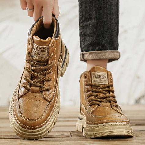 Botas Martin masculinas, tops altos, outono/inverno, sapatos de trabalho casuais retrô britânicos, aumento de altura, antiderrapantes, botas de trabalho à prova d'água