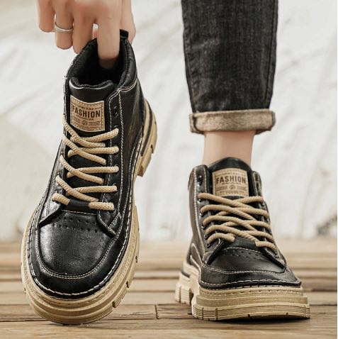 Botas Martin masculinas, tops altos, outono/inverno, sapatos de trabalho casuais retrô britânicos, aumento de altura, antiderrapantes, botas de trabalho à prova d'água